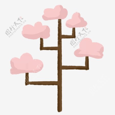 简约粉色小树插画海报免抠元素