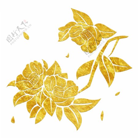 中国风传统烫金鲜花花纹装饰图之花枝