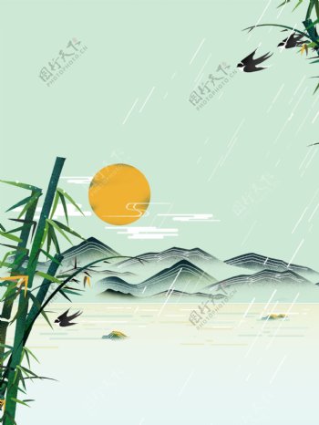 清新春季下雨山水背景素材