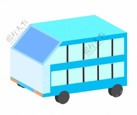 蓝色的公交装饰插画