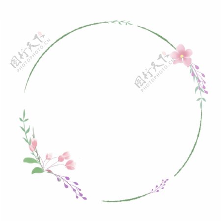 小清新粉色海棠花苞花环边框