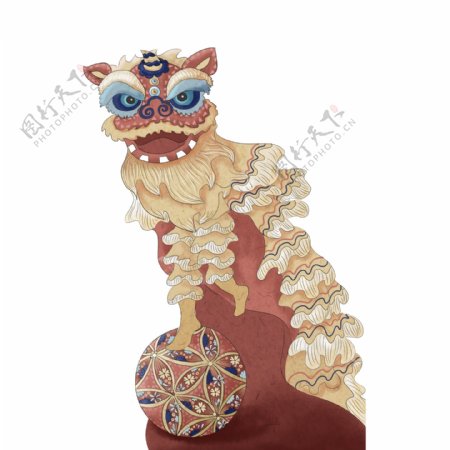 彩绘中国风传统舞狮设计