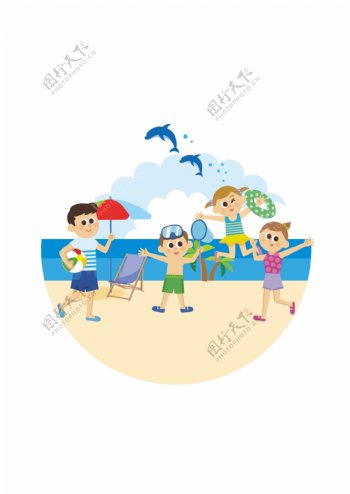 通用节日彩色卡通手绘夏季沙滩