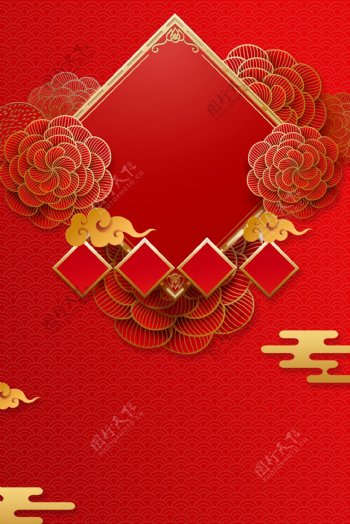 新春年货节2019红色海报背景