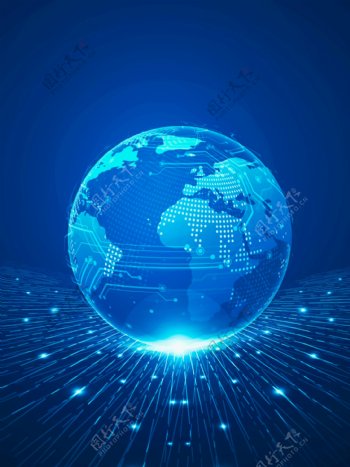 蓝色数字化地球商务科技线条背景图