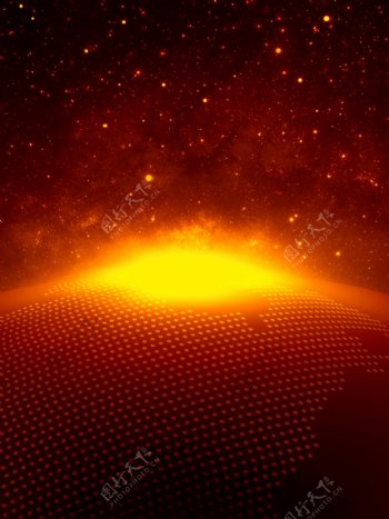 金红大气星球宇宙天际线背景图