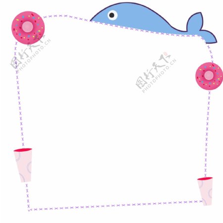 甜甜圈鲸鱼边框装饰