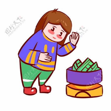 粽子节吃粽子的女孩手绘插画
