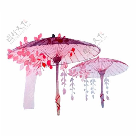 油纸伞粉色花蝶古典中国风美人PNG