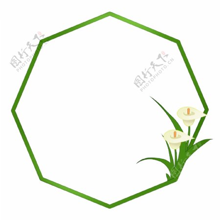 马蹄莲春天植物边框绿色剪纸风格PNG素材