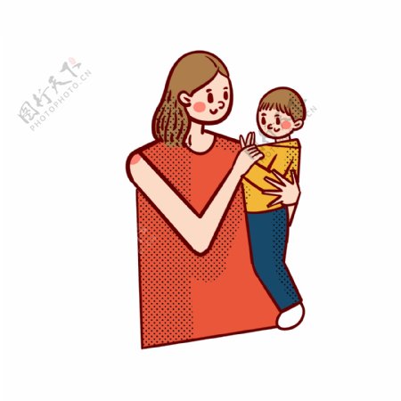 卡通矢量免抠可爱母亲节抱着婴儿的妈妈