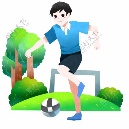 踢足球的男孩插画