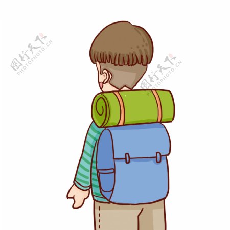 手绘背着包包去旅行的男生