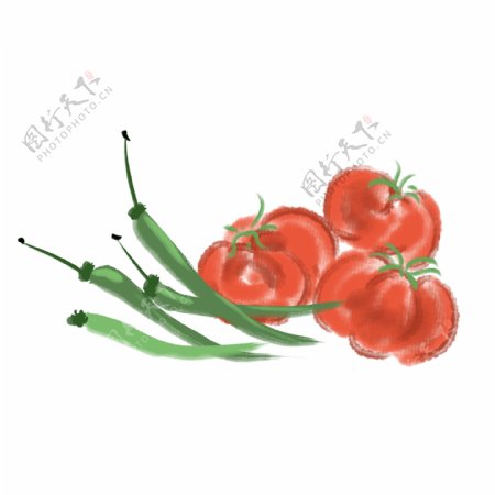 水墨红色的蔬菜插画