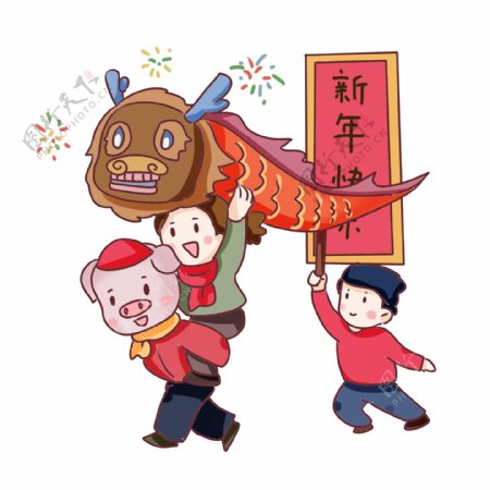 手绘卡通2019猪年