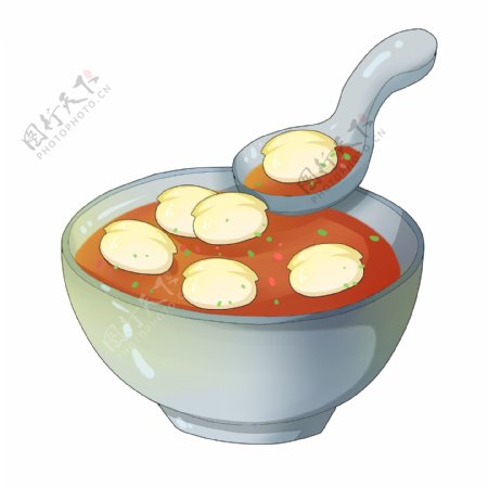 手绘立冬美食一碗汤水饺插画