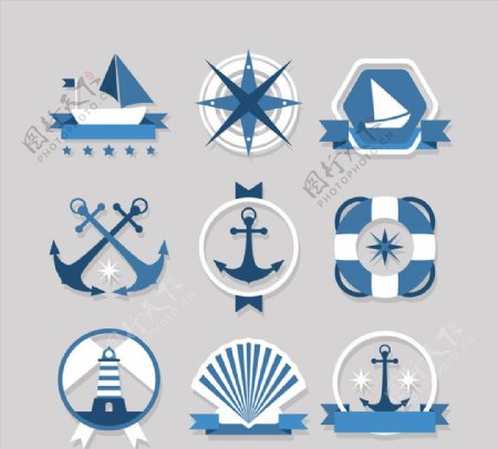 9款蓝色航海标签