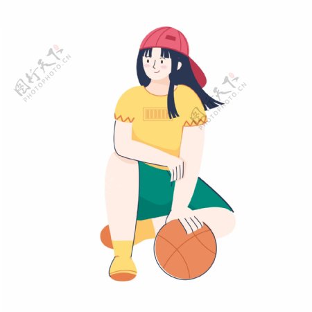 创意手绘打篮球的女孩