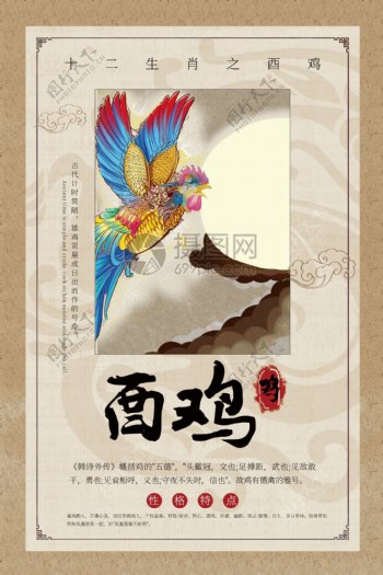 中国风十二生肖酉鸡海报