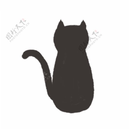 手绘可爱黑色小猫png元素
