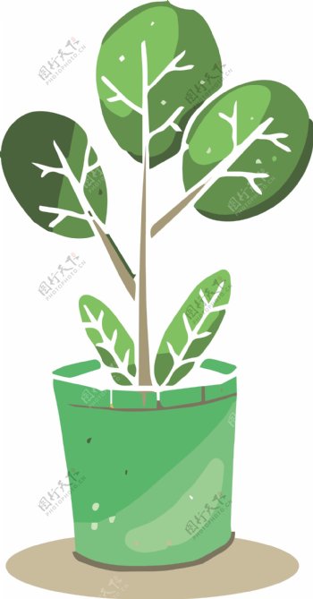 绿色叶子盆栽插画元素