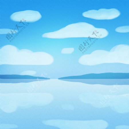 纯原创小清新手绘插画天空蓝天白云背景