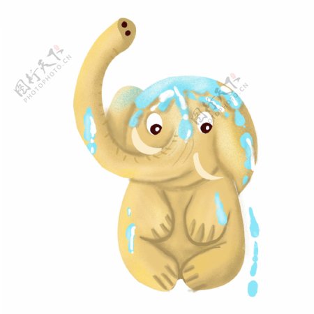 呆萌可爱自己洗澡的大象