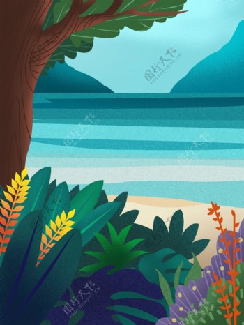 立夏节气海滩背景设计