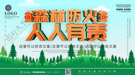 创意C4D清新简约森林防火安全宣传展板