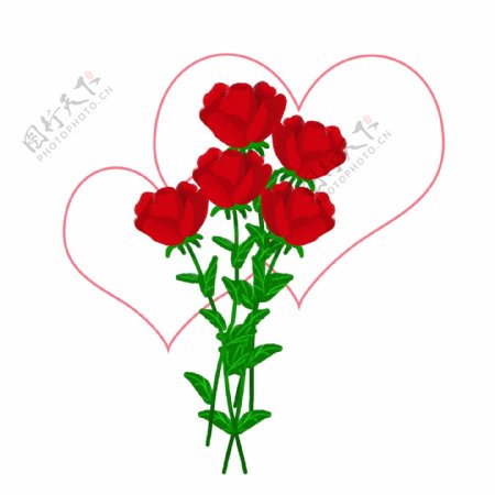 红色玫瑰花束爱心手绘玫瑰花