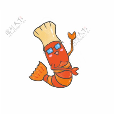 小龙虾厨师眼镜红色橙色