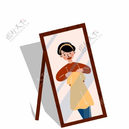 镜子中的人物插画