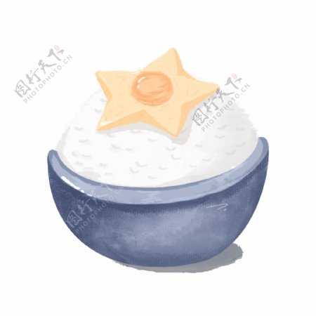 清新蓝碗装日式米饭星形鸡蛋手绘元素