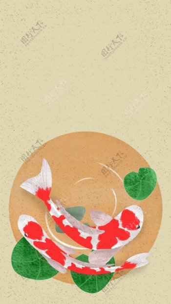中国风传统荷花鲤鱼插画背景