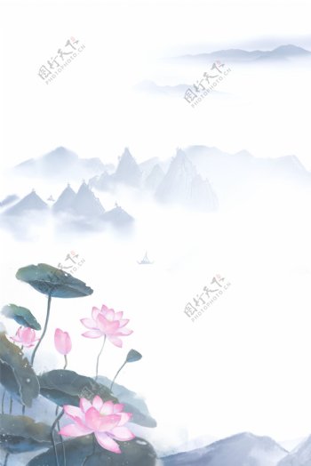 中国风水墨荷花设计背景