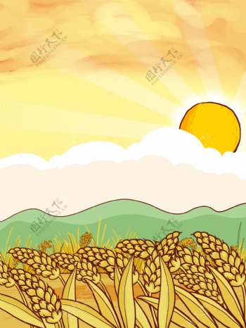 浪漫唯美小麦丰收插画背景