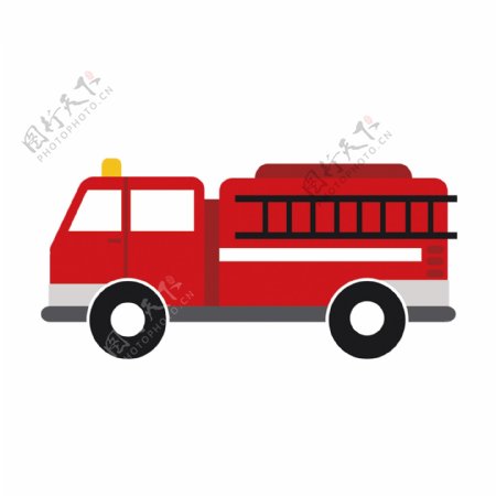 清新红色消防车装饰元素