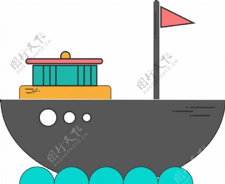 黑色卡通轮船