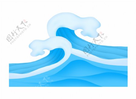 蓝色海浪白色浪花夏季海边度假免抠png