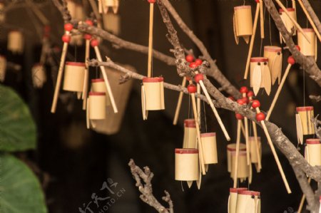 树上悬挂的可爱木桶蝉装饰品