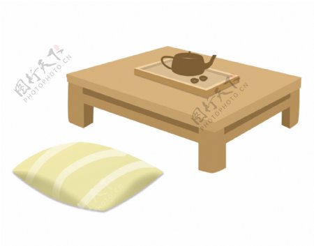 日本桌子茶具和垫子