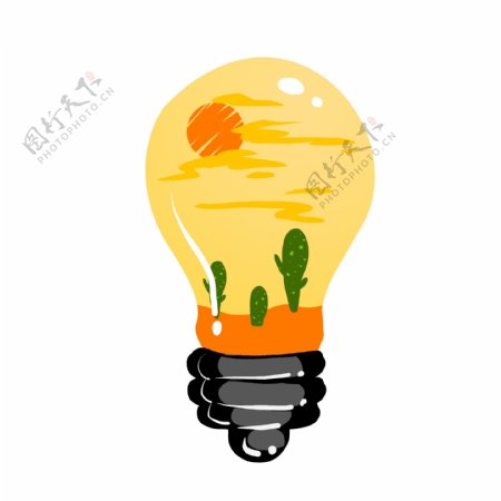 创意沙漠风景灯泡插画