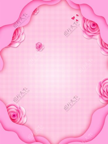 浪漫粉色玫瑰花花边广告背景