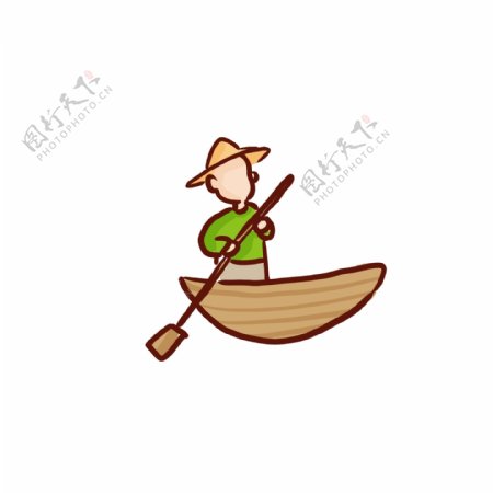彩绘划船的船夫漫画设计