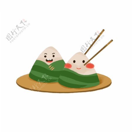手绘卡通筷子夹粽子端午节粽子