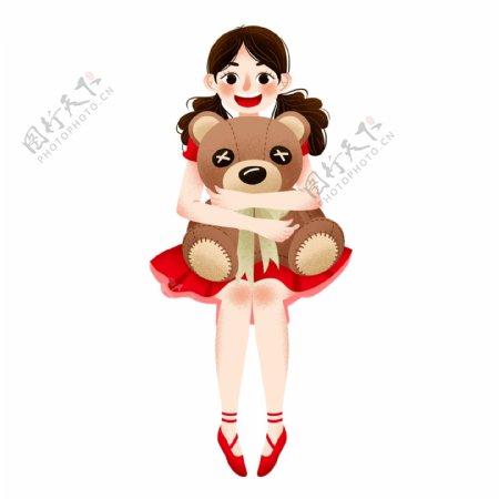 可爱抱小熊的女孩免抠元素