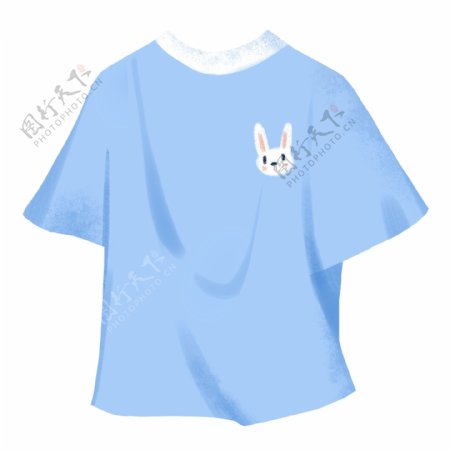 夏日蓝色兔兔可爱印花短袖