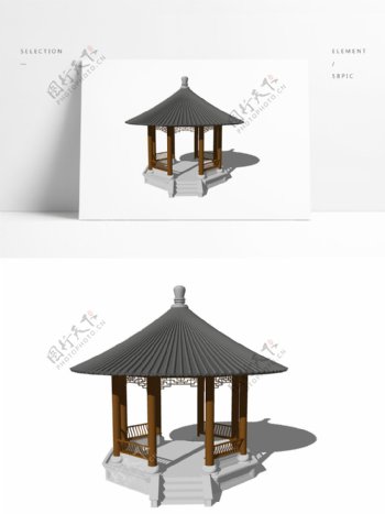 中式攒尖顶亭子模型