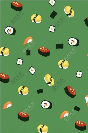清新手绘寿司底纹装饰海报背景