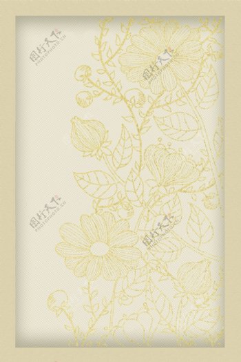复古素雅线描花卉边框
